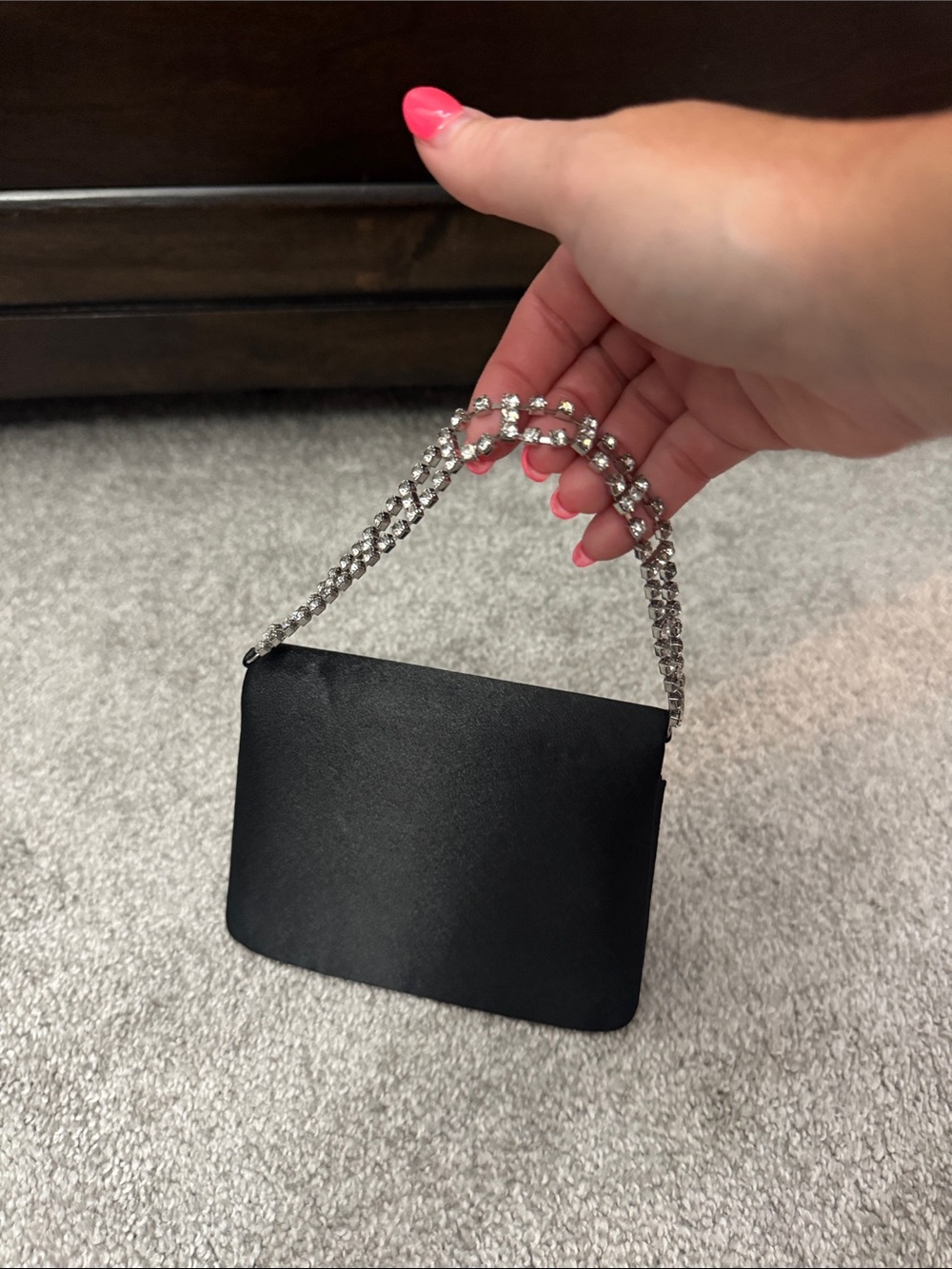 Black Evening Clutch with Crystal Chain Handle